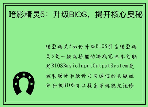 暗影精灵5：升级BIOS，揭开核心奥秘