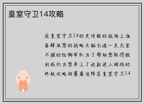 皇室守卫14攻略